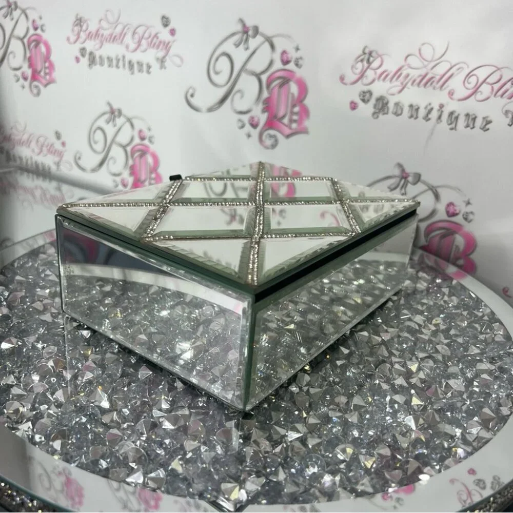 Jewelery box rhinestone bling Elegant Mirrored Jewelry Box with Crystal Accents